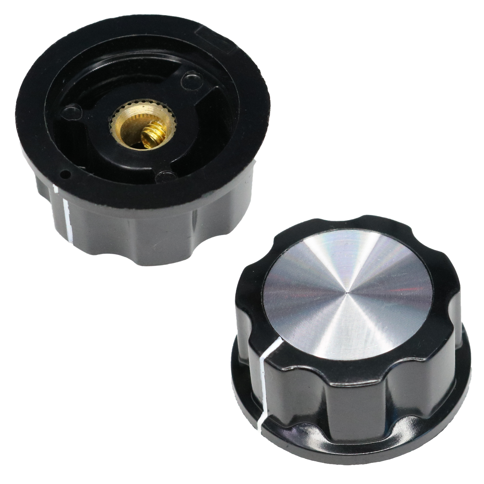 Large Fluted Rotary Control Knobs Silver Metal Cap, Grub Screw Fixing 6mm eBay