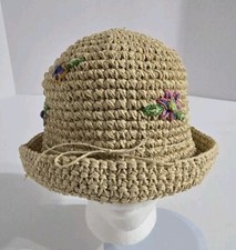 Crochet Woven Flowers Floral Handmade Bucket Hat Women Summer Spring Casual