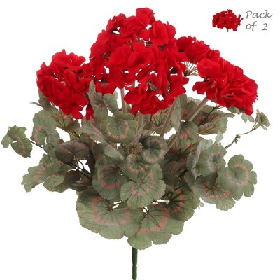 Red Geranium Bush 18 in Flower 7 Silk Vibrant Bloom Realistic Floral Decor 2Pack