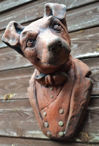 Funny Dog Terrier wall plaque bust fragment stone home garden ornament 30cm/12"H - Picture 9 of 16