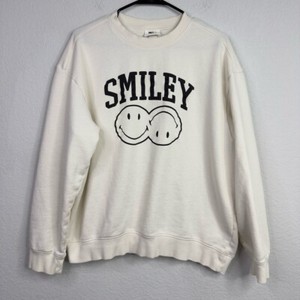 Smiley X HM Sweatshirt L White Graphic Smiley Face Crewneck Popover Streetwear
