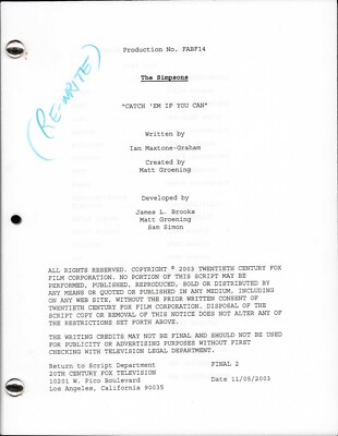 THE SIMPSONS PRODUCTION SCRIPT no.FABF14 