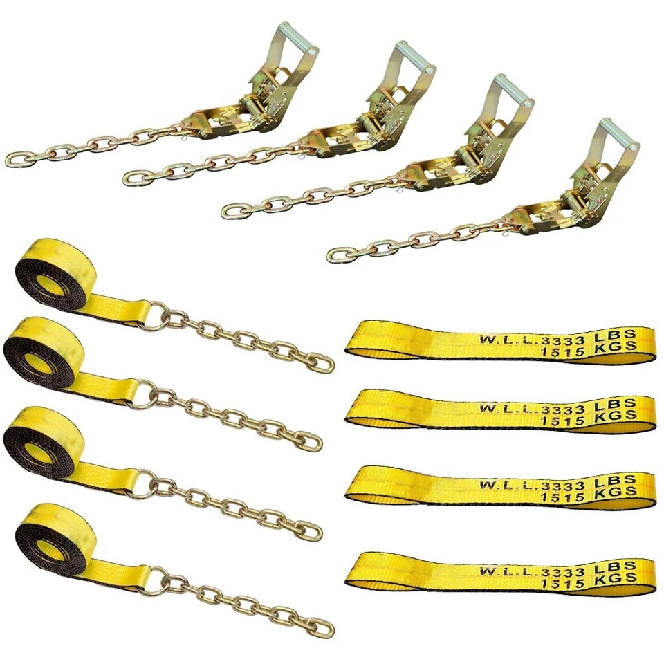 INDUSAFE 8 Point Roll Back Tie Down System Chain Ends, Ratchet Tow Truck Straps for Car