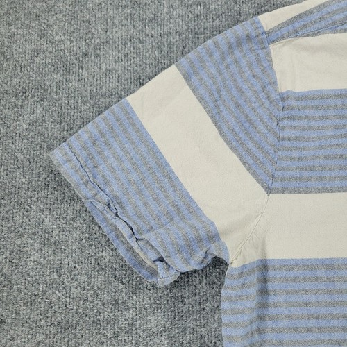 Volcom Button Shirt Men XL Blue Striped Slim Fit Short Sleeve Pocket Patch Adult - Picture 8 of 17
