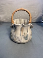 Pottery Basket with Bamboo Handle Artist Janet Rodriguez
