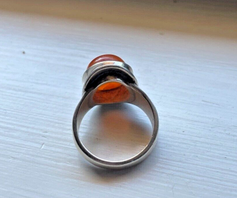 SOLID Cornelian Stone Sterling SILVER Ring - HALL… - image 7