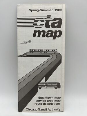 1983 Spring-Summer CHICAGO TRANSIT AUTHORITY CTA ROUTE MAP Train L Subway Bus