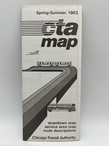 1983 Spring-Summer CHICAGO TRANSIT AUTHORITY CTA ROUTE MAP Train L Subway Bus
