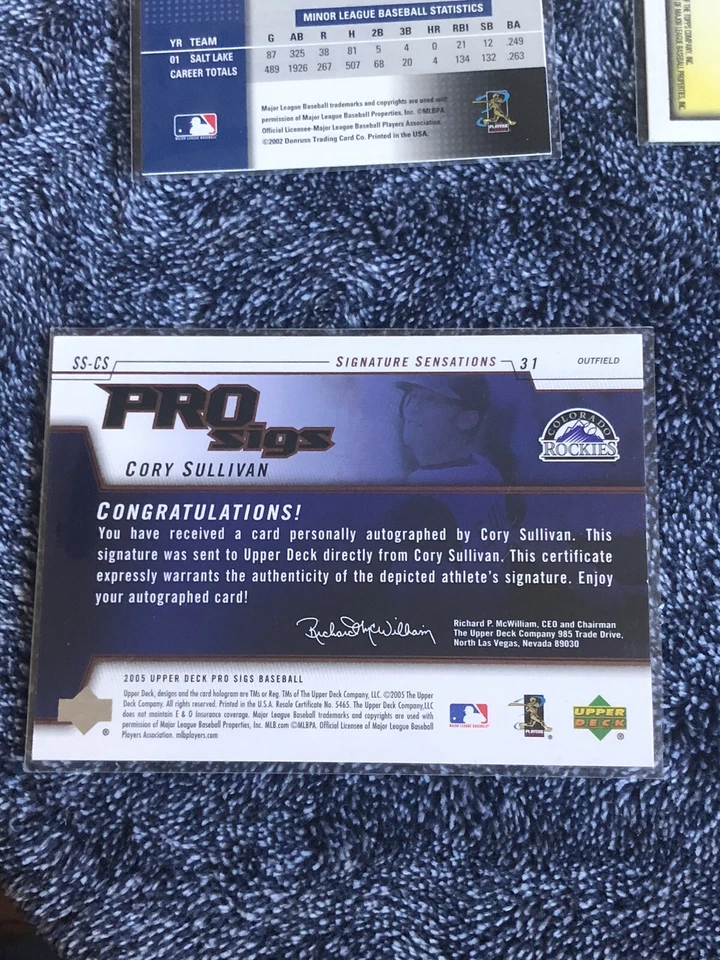 2005 Upper Deck Pro Sigs Signature Sensations Cory Sullivan #SS-CS Auto - Image 2 of 3