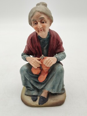 Vintage 5.5'' Ceramic Statue/Figurine-Mature Lady-Sewing/Mending