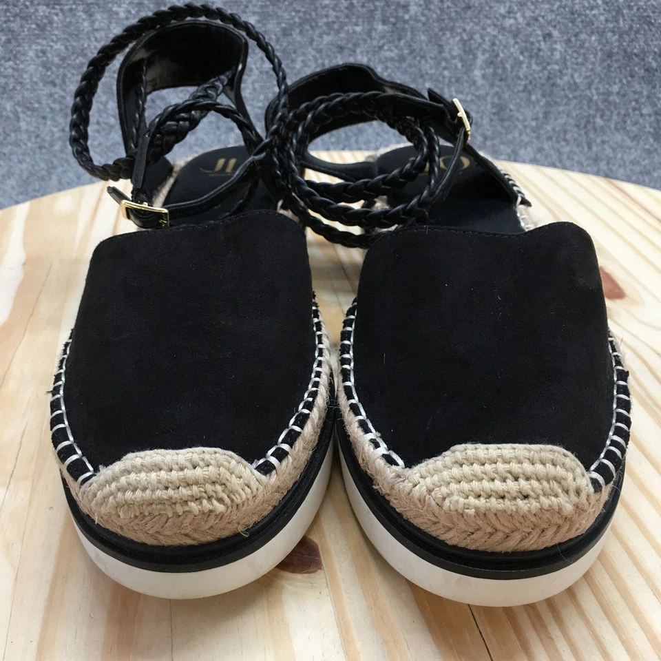 Sandalias JLO Jennifer Lopez para mujer 9M Jasmen correa al tobillo alpargata negra trenzada Foto 4 de 4