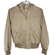 Vintage 70's Or 80's Beige Zipper Hooded Bomber Jacket Size 13/14