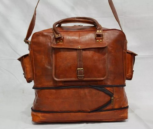 Sac De Voyage Vintage Homme - Cuir Marron - Duffle Bag Cabine - Extensible - Bandoulière Réglable
