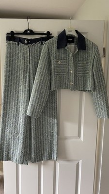 Maje Damen 2-teiliges Tweed-Set Jacke & Hose meliert blau/grün Gr. 36/38 
