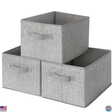 GRANNY SAYS Large Gray Fabric Storage Baskets - 3-Pack Collapsible Organizers