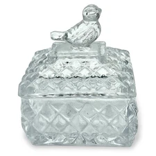 Vintage Covered INDIVIDUAL SALT Cellar Clear Glass Little Bird Lid ~ Must See!