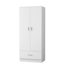 Wooden 2 Door Wardrobe with Drawer Compact Wardrobe Bedroom Storage Furniture