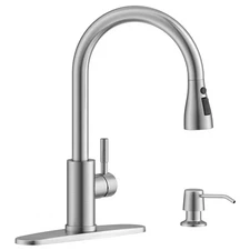 APPASO Stainless Steel Kitchen Faucet with Soap Dispenser, Pull Down Sprayer ...