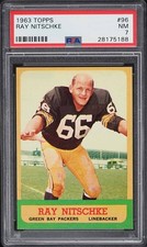 1963 Topps FB Card # 96 Ray Nitschke Green Bay Packers ROOKIE RC HOF PSA NM 7. rookie card picture