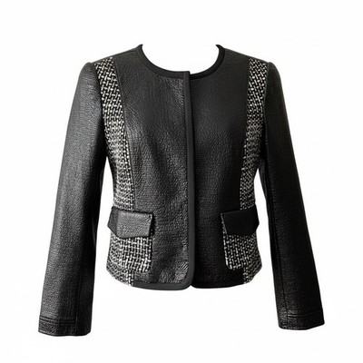 Tory Burch Tweed Daria Paneled Coates Moto Jacket Size XS