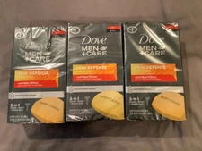 3 Pks Dove Men + Care Antibacterial Skin Defense  Body + Shave Bar Soap 18 Bars
