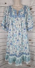 Old Navy Puff Sleeve Floral Peasant Dress M Tall Cottagecore Boho Blue Women's