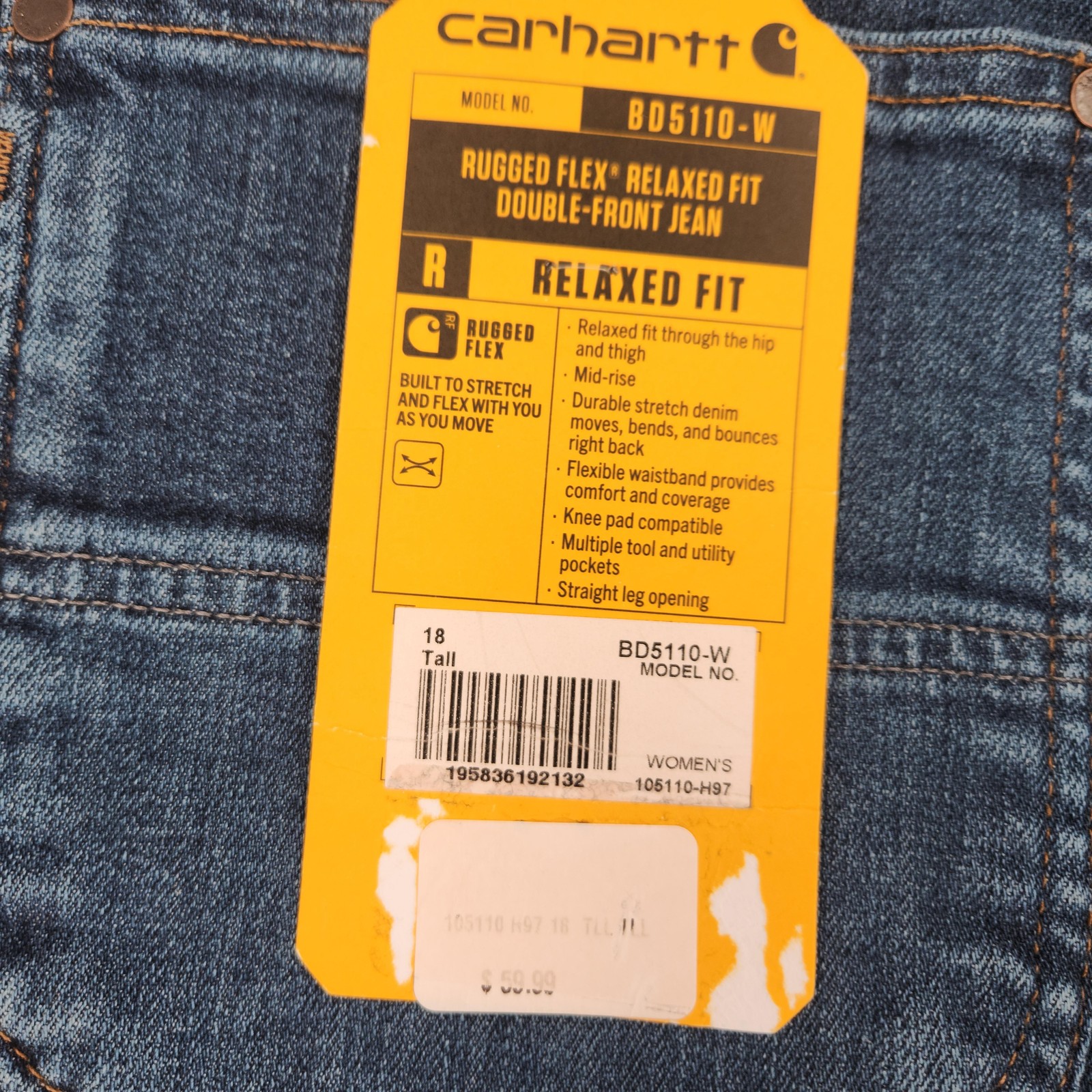 Carhartt Rugged Flex Double Front Jeans Womens 18 Tall Blue Work Relaxed Fit thumbnail 6