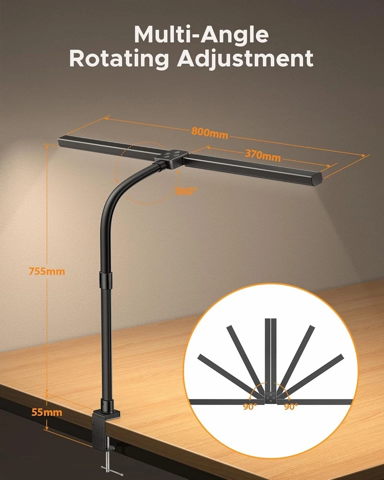 NGTeco Dual Head LED Desk Lamp: 5 Modes, 10 Brightness, 24W, Eye-Caring for Home - Image 4 of 4