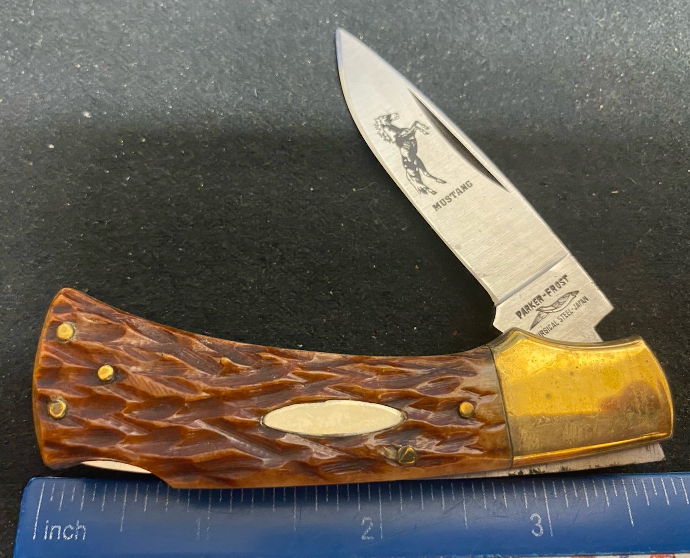 Parker-Frost Mustang Lockback Knife, Brown Bone Stag Handles | eBay