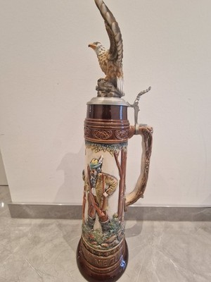 KING-Werk 5L Riesenbierkrug mit Zinndeckel & Adler, Handarbeit, Jagdmotiv