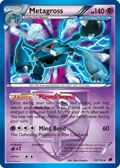 Metagross - 52/116 - Pokemon Plasma Freeze Black & White Holo Rare Card LP