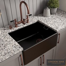 LSC Belfast 595 1.0 Bowl Matt Black Ceramic Kitchen Sink & Copper Waste