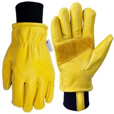 Insulated Leather Work Gloves for Men, Windproof Cowhide Winter Work Gloves f...