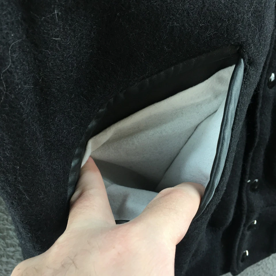 Delong Jackets Mens Large Varsity Black Button Front Long Sleeve Pockets Casual - Image 4 of 4