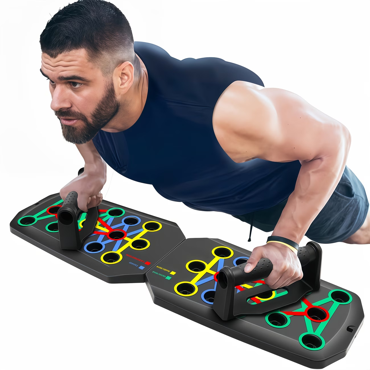 Planche de pompes avec élastiques de musculation 14-en-1 en ABS noir pour homme et femme