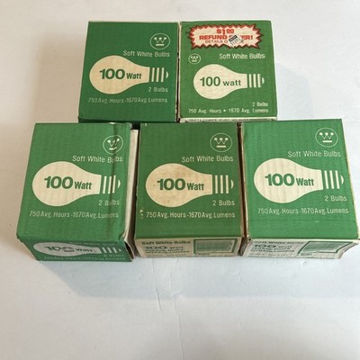 Vintage Westinghouse 100 W  Soft White Bulbs NOS   Five 2-Packs ( 10 Bulbs)