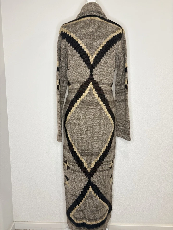 Cárdigan Plumero Geométrico Raro Ralph Lauren Marrón 100% Lana Suroeste Talla M Foto 3 de 4