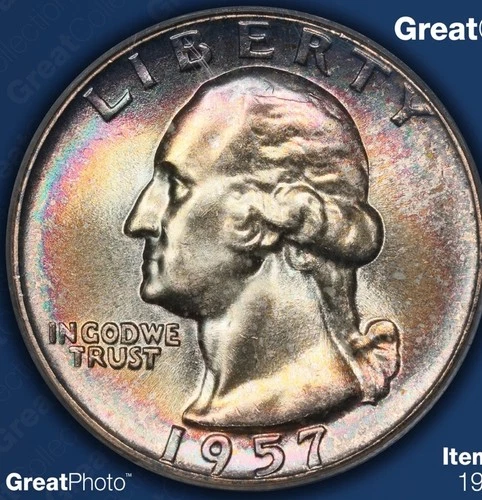 1957 Washington Quarter. MS65 PCGS Rainbow Toned!
