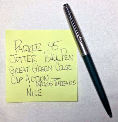 Parker 45 Cap Action Jotter Ball Pen Brass Threads Green Excellent Condition