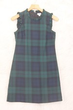 J Crew Tartan Plaid Dress Petite 4P Green Blue Ruffle Old Money Preppy Classic