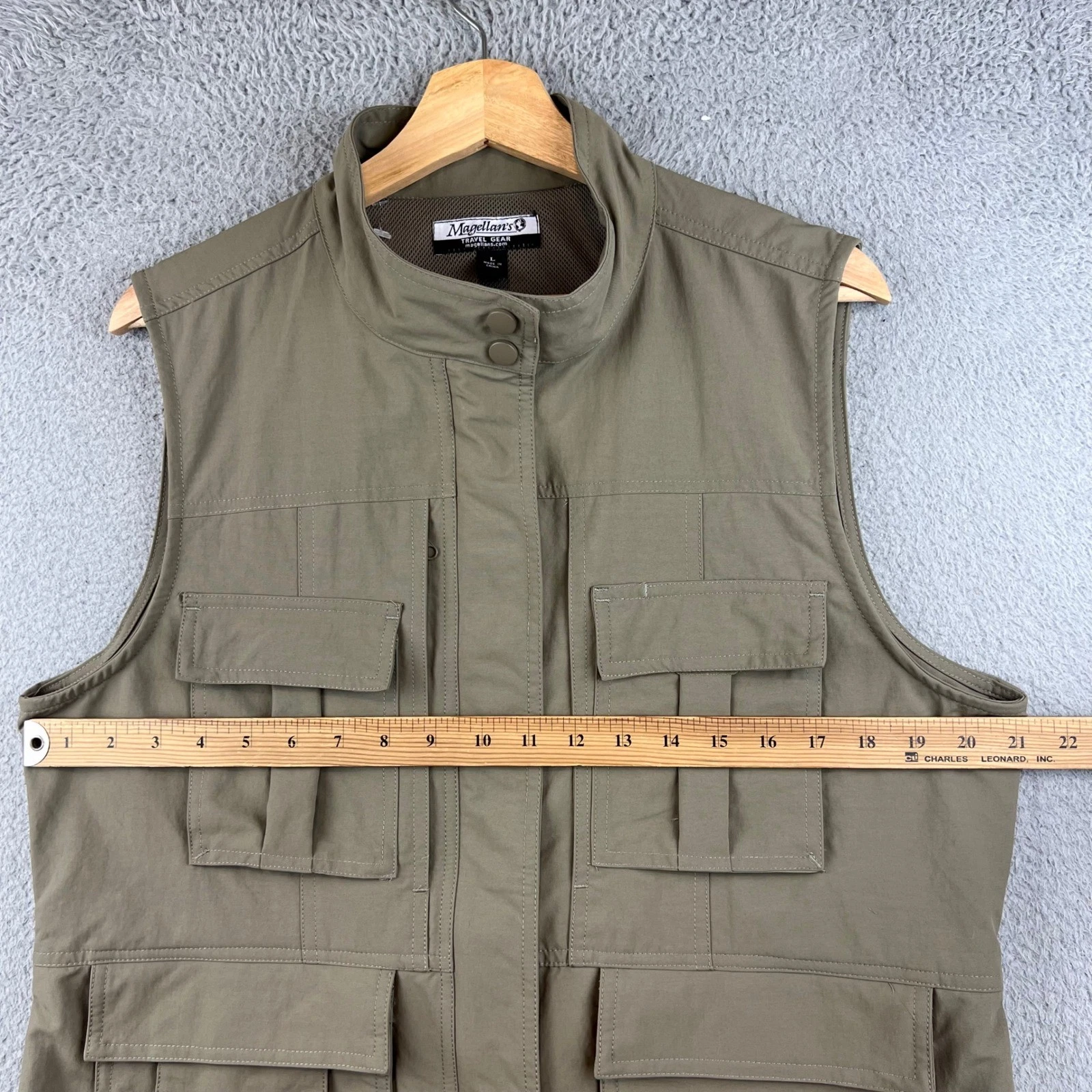 Magellans Travel Gear Mens Utility Vest Large Olive Green Multi Pocket Safari - product detail image 8