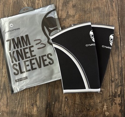 GymReapers 7 mm Weightlifting Knee Sleeves Black White Pair