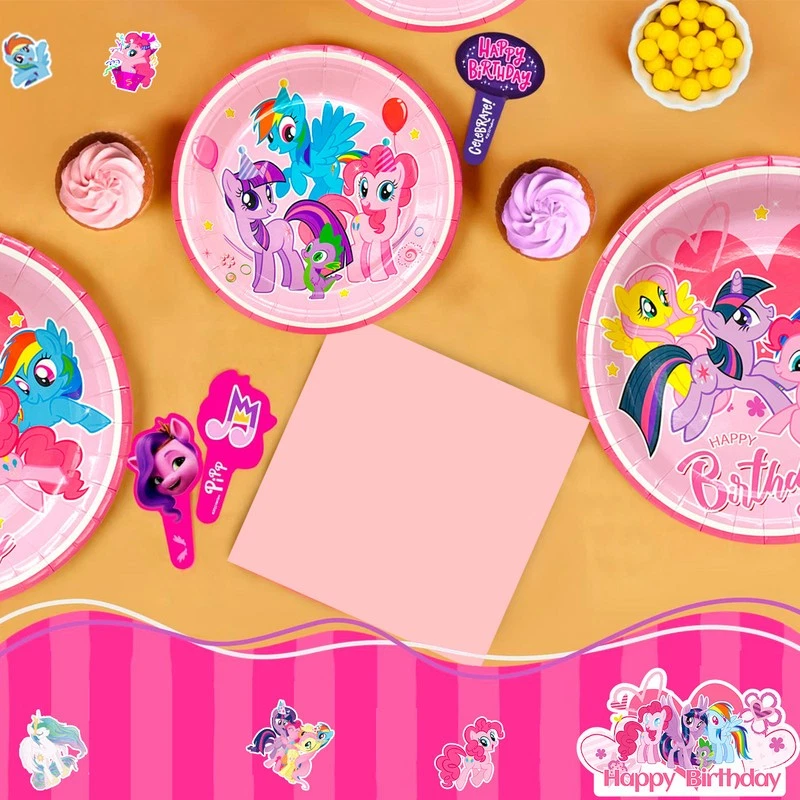 134 Piezas My Little Pony Suministros de Fiesta Little Pony Decoración de Fiesta Plato Globo Foto 3 de 4