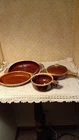 HULL BROWN DRIP 5 PIECE  SET  SOUP MUG  2 SERVING DISH, FRENCH HANDLE  WITH  LID