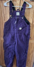 Berne Ski Pants Kids 10-12 Purple Insulated Bib Overalls Canvas Winter Snow bibs