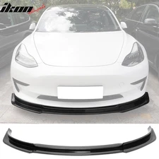 Fits 17-23 Tesla Model 3 IKON V4 Front Bumper Lip 3PC Carbon Fiber Print ABS