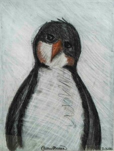 Pastel Drawing on Paper Penguin Signed