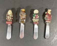 (4) Boston Warehouse Christmas Cheese Knives Spreaders Snowman Santa Bear