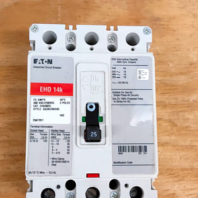 Eaton EHD 14k EHD3025 25A 3-Pole Circuit Breaker 480VAC/250VDC Trip