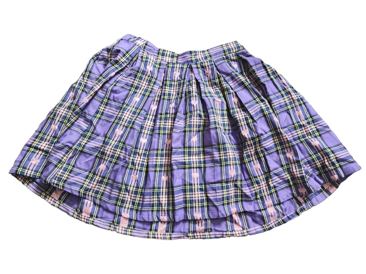 HOT TOPIC Sz S Mini Skirt Purple Tartan Plaid Hearts Grunge Goth Skater